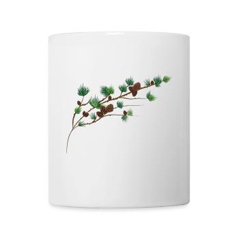 Beaux cônes de mélèze sur une branche de mélèze - Mug blanc - blanc - Devant