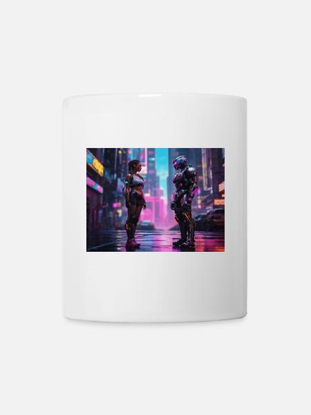 Neon Cyberpunk Begegnung - Tasse - Weiß
