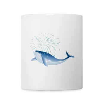 bright blue whale fish in the ocean with fountain - Mug - white - Front