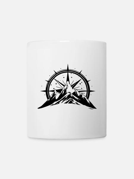 Compass With Mountain Silhouette - Tasse - Weiß