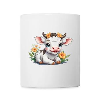 Mignon bébé vache veau sur prairie fleurie - Mug blanc - blanc - Devant