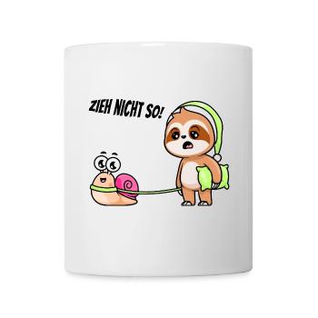 Faultier mit Schnecke - Zieh nicht so! - Tasse - Weiß - Vorne