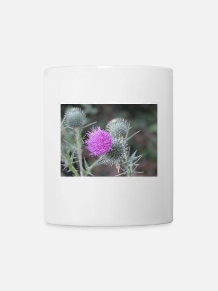 Violetten Distelblüten-Muster - Tasse - Weiß