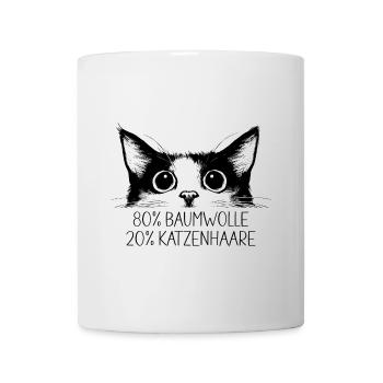 Katze 80% Baumwolle 20% Katzenhaare Lustig Spruch - Tasse - Weiß - Vorne