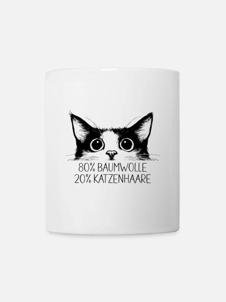 Katze 80% Baumwolle 20% Katzenhaare Lustig Spruch - Tasse - Weiß