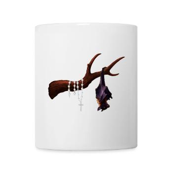 Flughund mit Ast, Rosenkränze, verschenken - Tasse - Weiß - Vorne