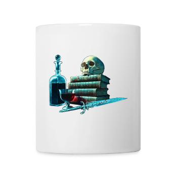 Bücher Design, Menschenschädel, Weinflasche - Tasse - Weiß - Vorne