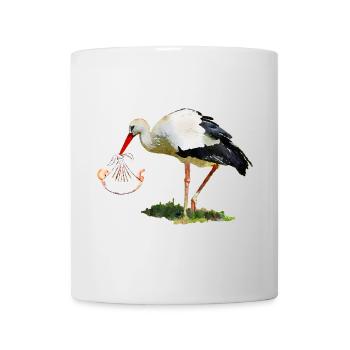 Cigogne avec bébé dans une écharpe - Mug blanc - blanc - Devant