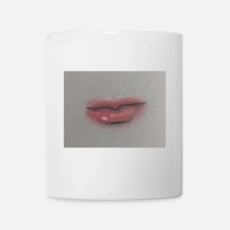 Expressive lip art on grey foil - Mug - white