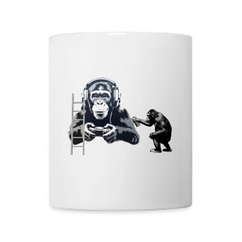GRAFFITI BANKSY STYLE - CHIMP PLAYING COMPUTER GAM - Mug - white - Front