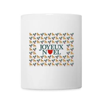 Joyeux Noël tête de cœur staffie et motif de houx - Mug blanc - blanc - Devant