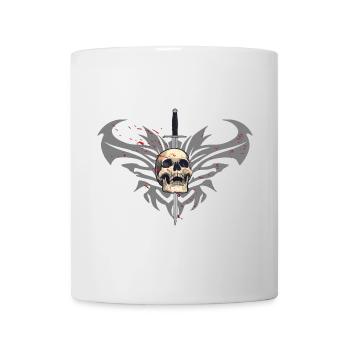 Menschenschädel, Schwerter, Schmetterlinge, tribal - Tasse - Weiß - Vorne