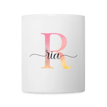 L | Monogramme | Nom | Ria |Aquarelle - Mug blanc - blanc - Devant