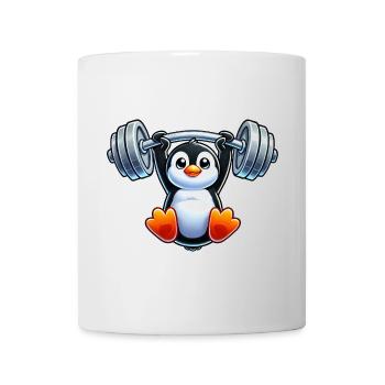 Süßer Cartoon Pinguin mit Hantel Klimmzug Kopf - Tasse - Weiß - Vorne