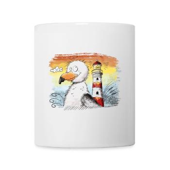Möwe Urlaub Meer Leuchtturm Sonnenuntergang - Tasse - Weiß - Vorne