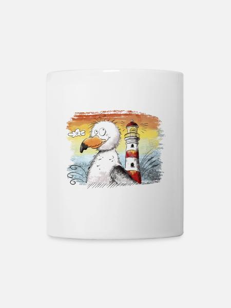 Möwe Urlaub Meer Leuchtturm Sonnenuntergang - Tasse - Weiß