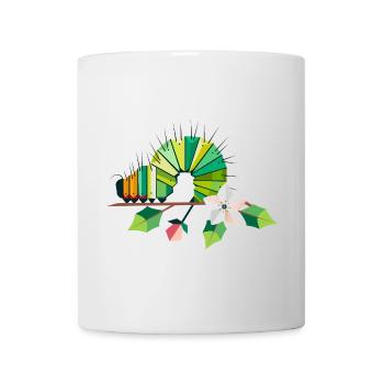Caterpillar in bright green tones on a flower branch - Mug - white - Front