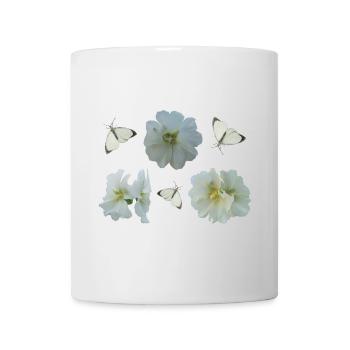 Stockrosen mit Schmetterlingen - Tasse - Weiß - Vorne