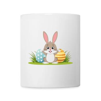 Fröhlicher Osterhase mit bunten Ostereiern - Tasse - Weiß - Vorne