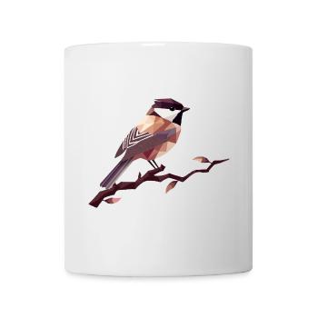 Geometrischer Singvogel – Elegante Polygonkunst - Tasse - Weiß - Vorne