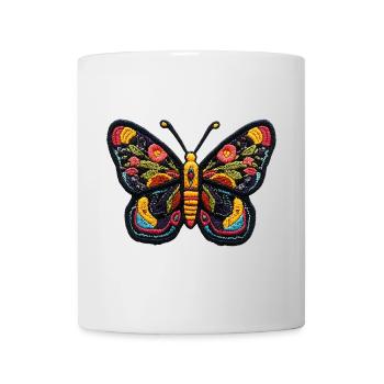 Papillon coloré en style broderie – Boho Patc - Mug blanc - blanc - Devant