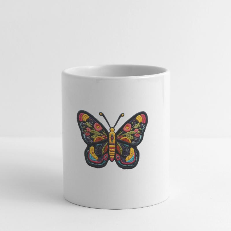 Bunter Schmetterling im Stickerei-Stil – Boho Patc Tasse