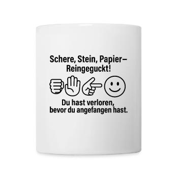 Reingeckt: Schere Stein Papier - Tasse - Weiß - Vorne