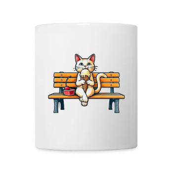 Cute Cat enjoying an icecream on a bench - Mug - white - Front
