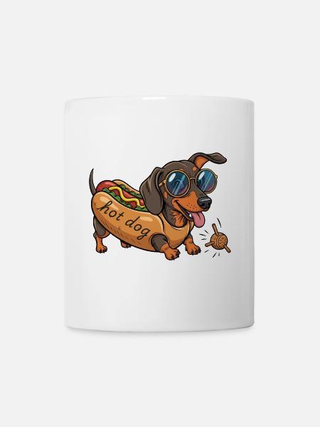 Spielender Dackel als Hot Dog - Tasse - Weiß