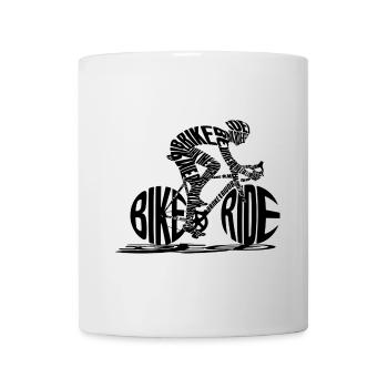BIKE RIDE Text T-Shirt mit Radfahrer-Silhouette - Tasse - Weiß - Vorne