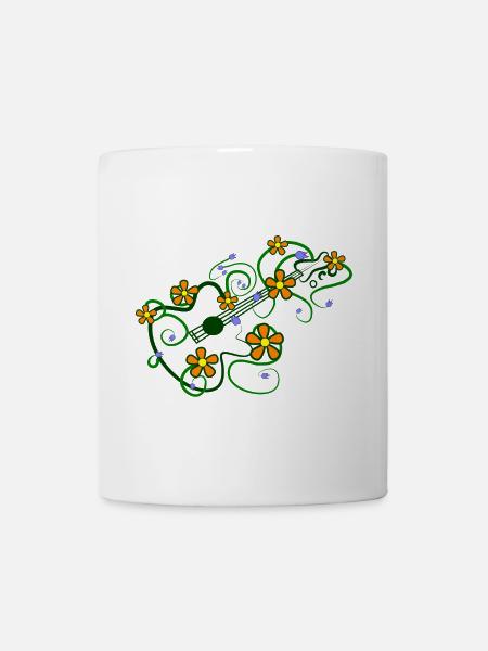 Blumenmuster mit Gitarre und Verschränkten Ranken - Tasse - Weiß