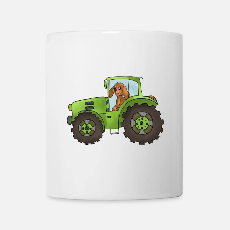 Hund mit Trecker - Tasse - Weiß