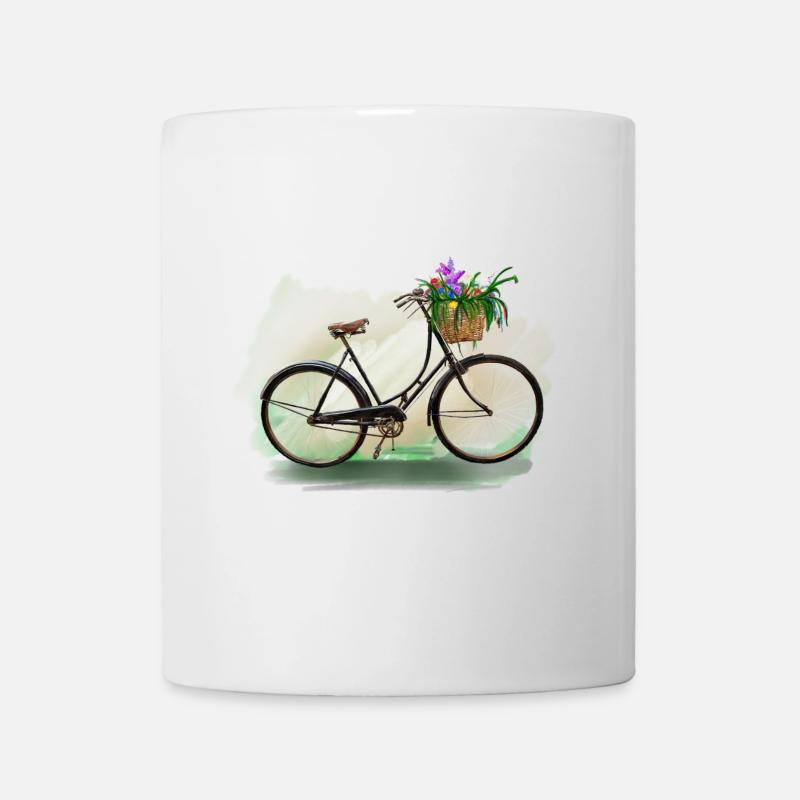 Blumenfahrrad mit Korb - Tasse - Weiß