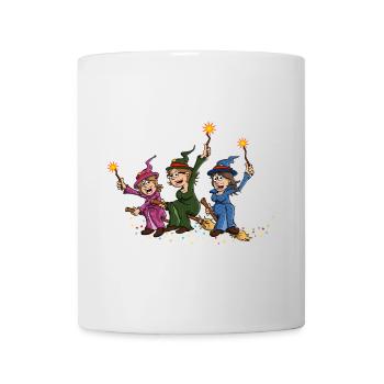 Illustration von 3 fröhlichen Hexen auf Besenstielen - Tasse - Weiß - Vorne