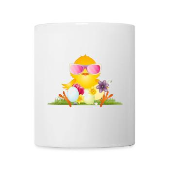 flauschiges Küken mit Ostereier und rosa Brille - Tasse - Weiß - Vorne