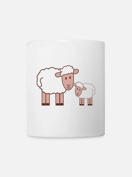 Dessin animé de la famille de moutons câlins - Mug blanc - blanc
