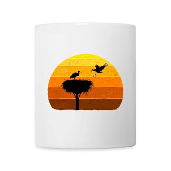 Cigogne, Nid, Cigognes, Vol d’oiseau au coucher du soleil - Mug blanc - blanc - Devant