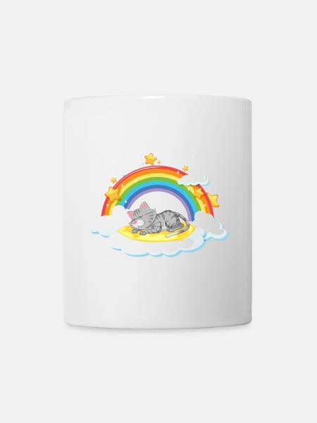 Träumende Katze auf der Regenbogenwolke - Tasse - Weiß