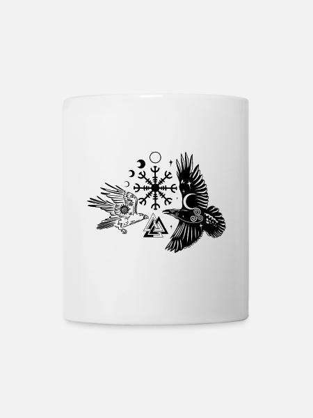 Hugin und Munin mit Vegvisir Valknut - Tasse - Weiß