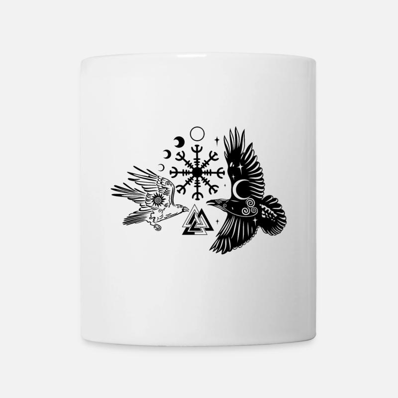 Hugin und Munin mit Vegvisir Valknut - Tasse - Weiß