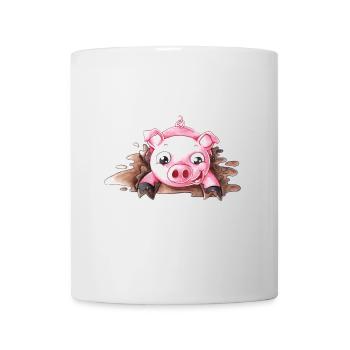 Planschendes Comic Schweinchen - Tasse - Weiß - Vorne