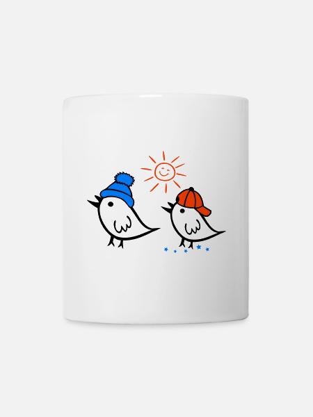 Spatz, Sonne, Frühling - Tasse - Weiß