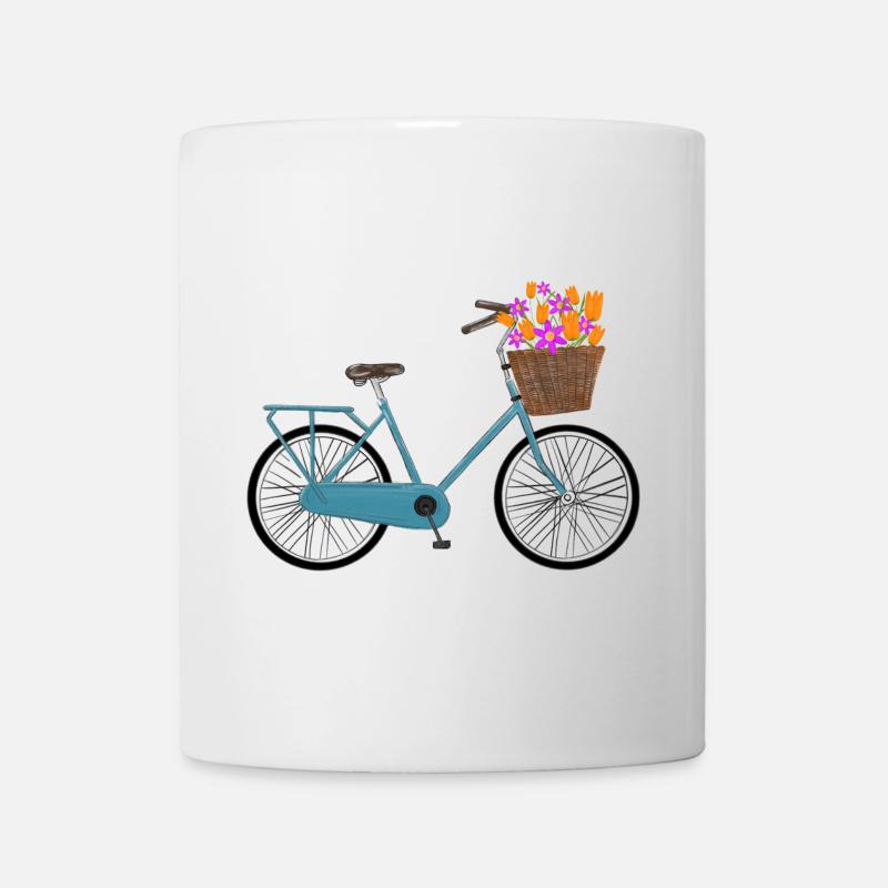 Fahrrad mit bunten Blumen im Korb - Tasse - Weiß