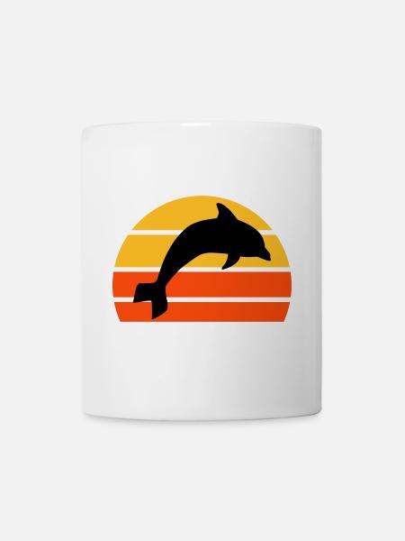 Jumping dolphin in front of a divided half sun - Mug - white
