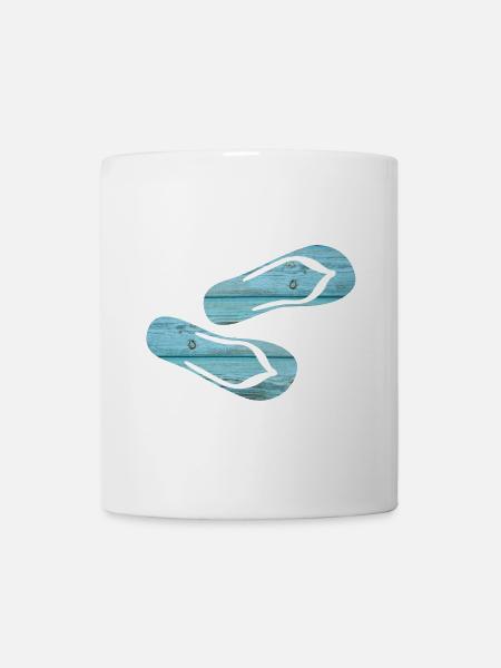 Latschen Flip Flops Urlaub Holz Bretter cool - Tasse - Weiß