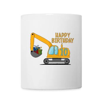 Excavator Kids Happy Birthday 10 - Mug - white - Front