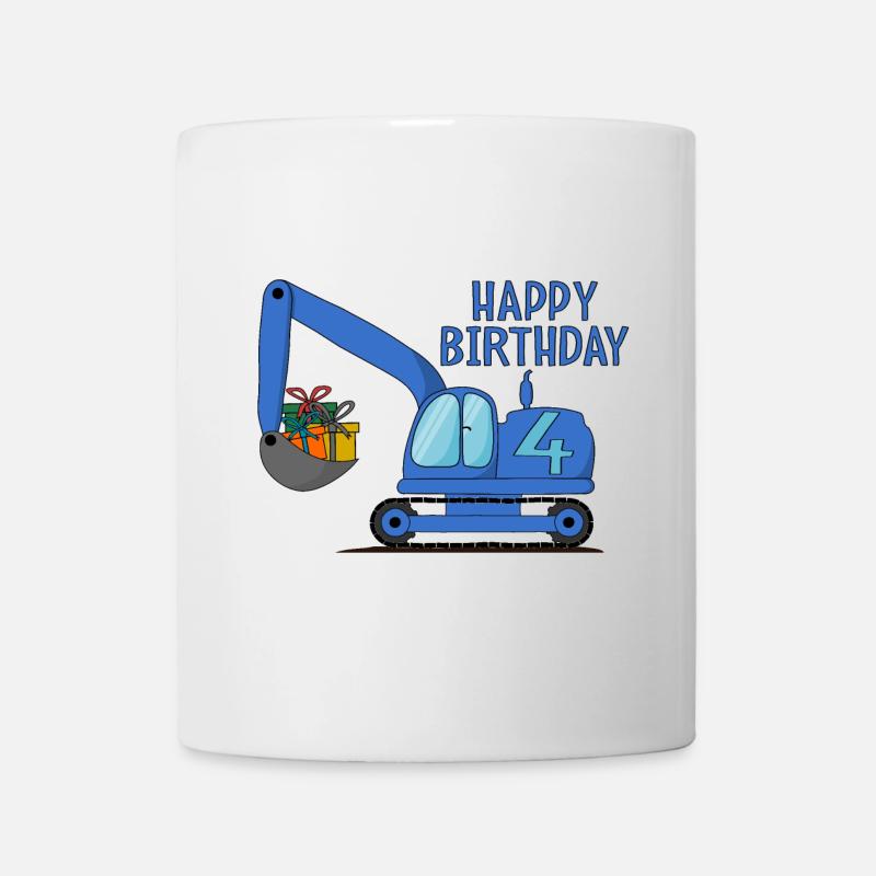 Bagger Kinder Happy Birthday 4 Blau - Tasse - Weiß