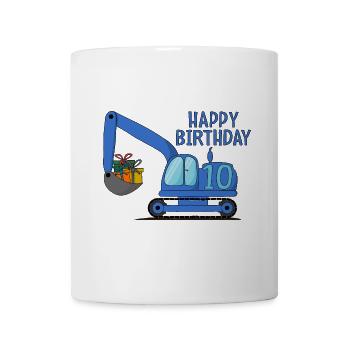 Bagger Kinder Happy Birthday 10 Blau - Tasse - Weiß - Vorne