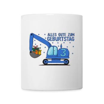 Bagger Kinder 3. Geburtstag Alles Gute Blau - Tasse - Weiß - Vorne