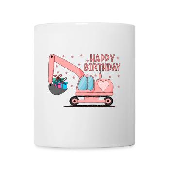 Excavatrice Enfants Joyeux anniversaire Rose - Mug blanc - blanc - Devant